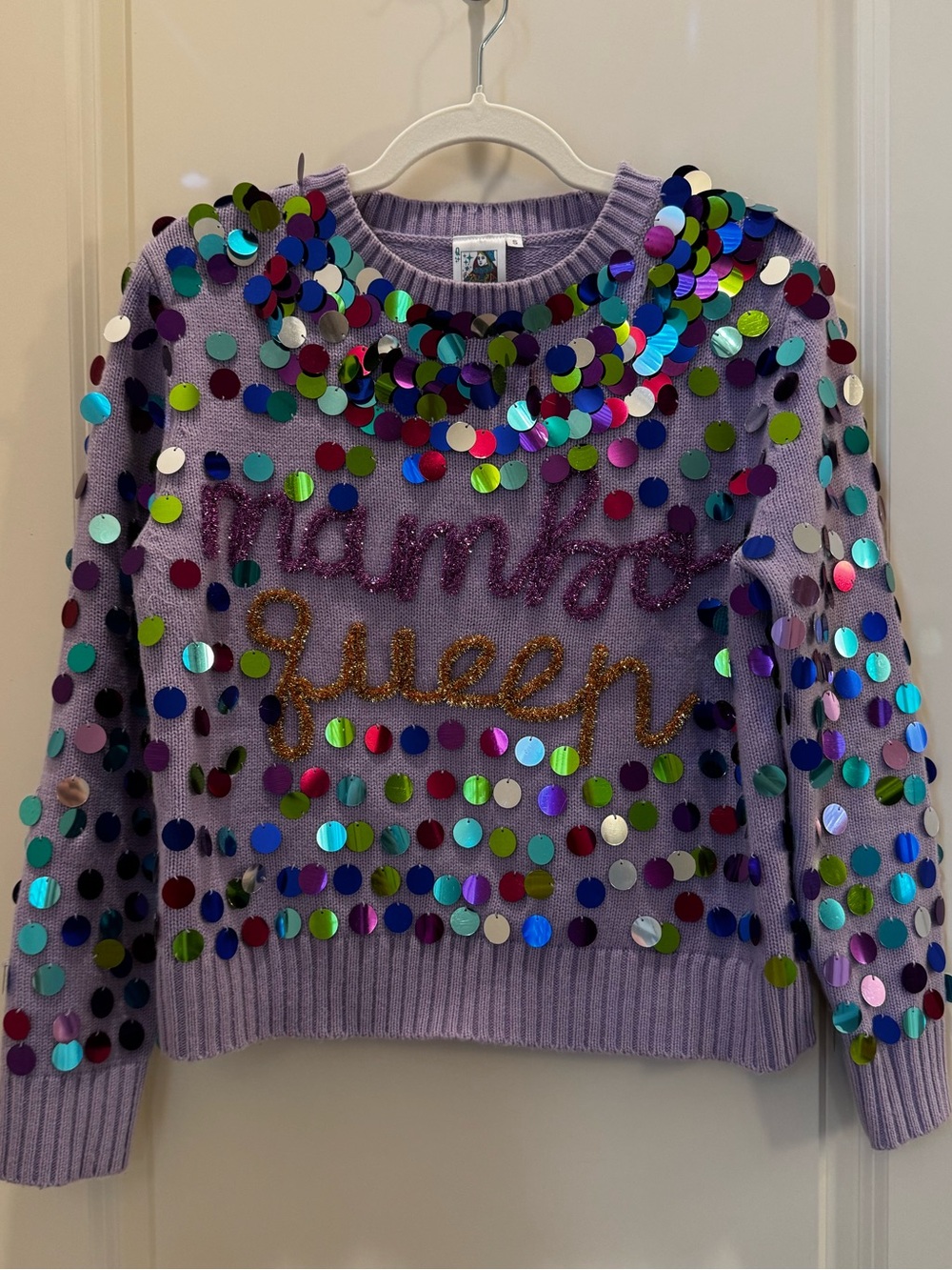 QUEEN OF SPARKLES Lavender Sequin Dot Crewneck Sweater
